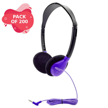 HamiltonBuhl purple bulk school headphones, pack of 200, perfect for educational environments and comfortable use.
